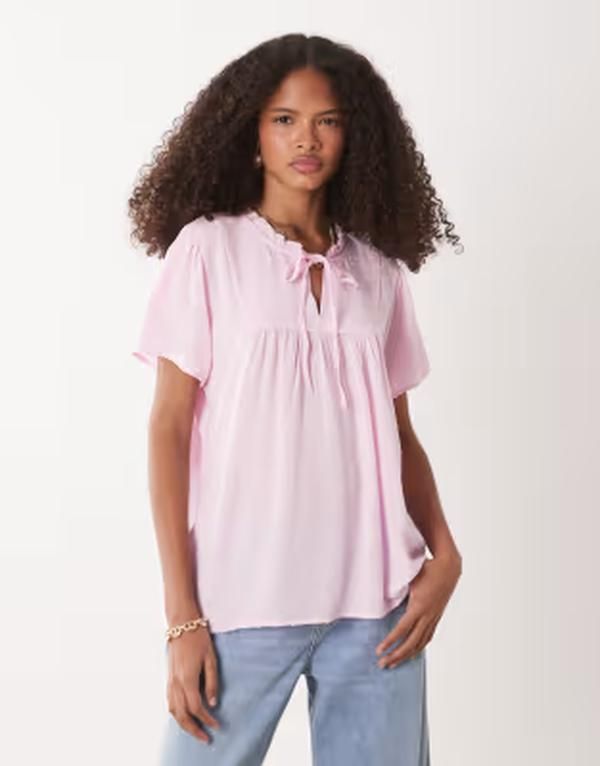 ジェイディーワイ レディース トップス シャツ タイディテール ブラウス JDY broderie tie detail blouse Pink Lady ピンク