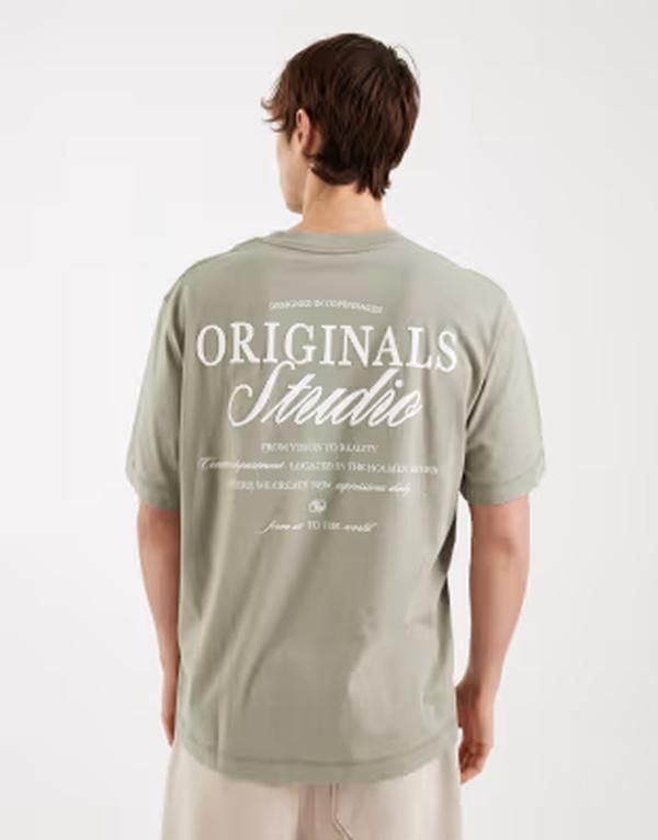 ジャック アンド ジョーンズ メンズ トップス Tシャツ ロゴ Jack Jones Originals back logo tshirt in sage Seagrass グリーン