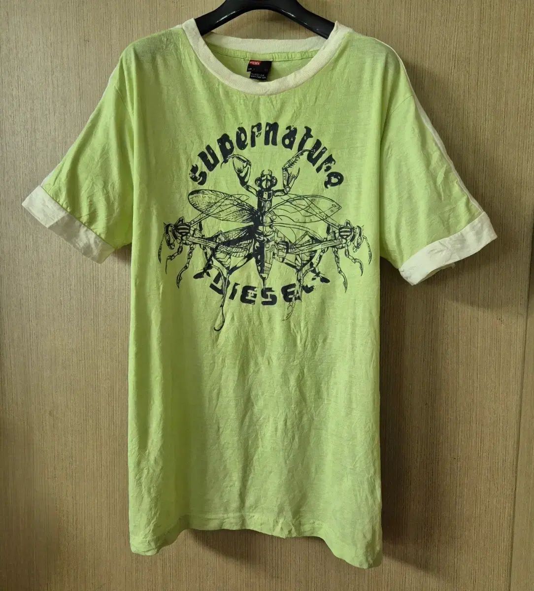 L DIESEL ライム色 リンクル グラフィック 半袖Tシャツ