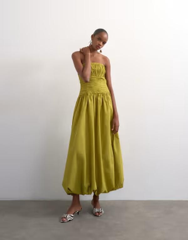 トップショップ レディース トップス ワンピース マキシ Topshopremium bubble hem bandeau maxi dress Green グリーン