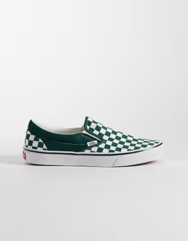 バンズ メンズ シューズ スニーカー Vans Classicheckerboard slip on sneakers in dark GREEN グリーン