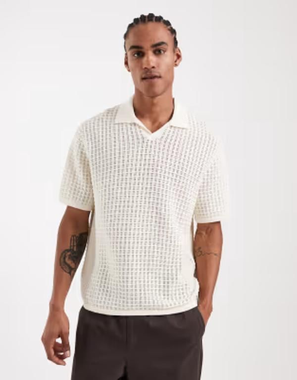 ジャック アンド ジョーンズ メンズ トップス ポロシャツ ニット Jack Jonesplit necknit polo shirt in cream Sea salt クリーム