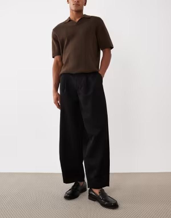 エイソス メンズ ボトムス カジュアルパンツ プリーツ ASOS DESIGN smart wide barreleg pleated pants Black ブラック