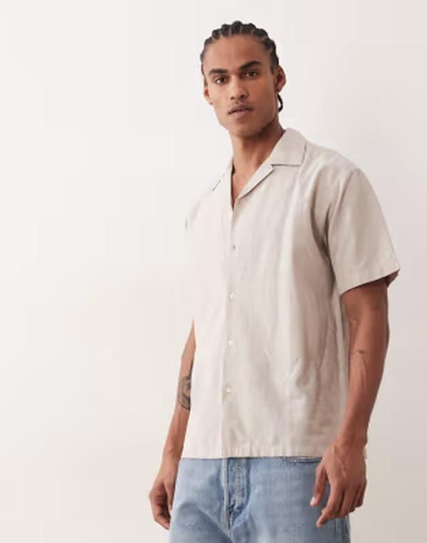 ジャック アンド ジョーンズ メンズ トップス シャツ リネン Jack Joneshort sleeve linen blend shirt String ベージュ