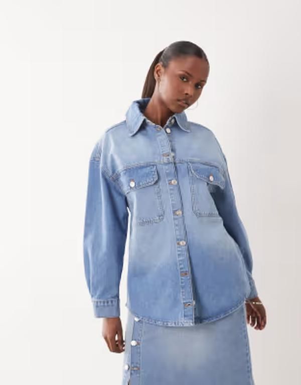 エイソス レディース トップス シャツ デニム ASOS DESIGN over sizedenim shirt in mid BLUE ブルー