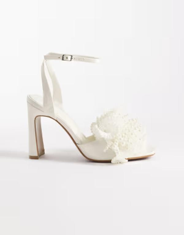 エイソス レディース シューズ サンダル フリル ヒール ASOS DESIGNearlywed ruffle pearl trim detail higheeled sandals Ivory Pearl アイボリー