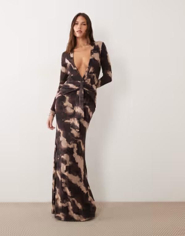 エイソス レディース トップス ワンピース ドレープリント マキシ ASOS DESIGN super plunge draped front maxi dress in zebra print MONO アニマル