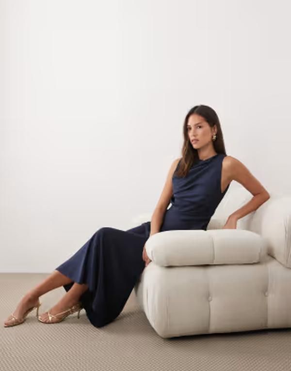 エイソス レディース トップス ワンピース ドレープ サテン マキシ ASOS DESIGN satin drape bodice maxi dress with cowl back detail Navy ネイビー 21,868円