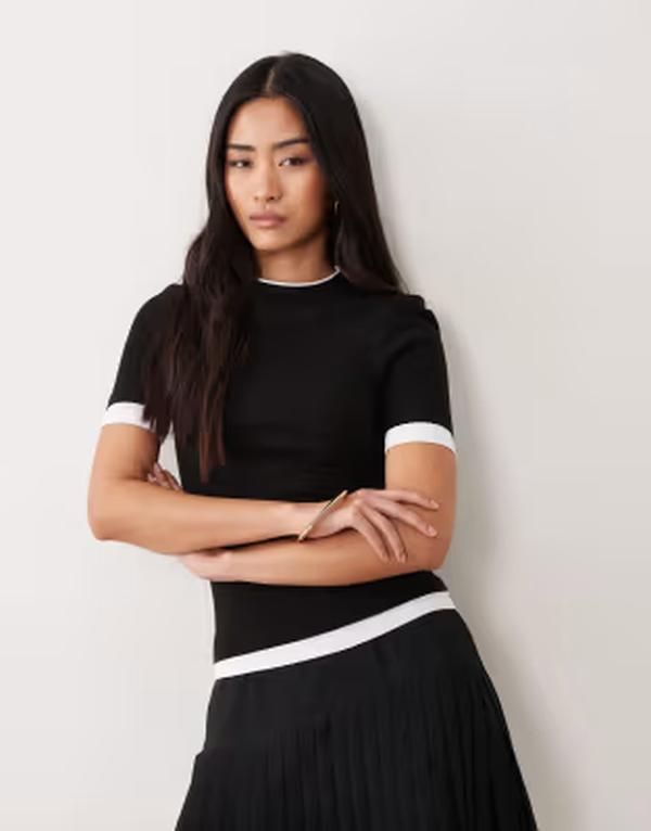 エイソス レディース トップス Tシャツ ASOS DESIGN short sleeve double layer top and Black White ホワイト