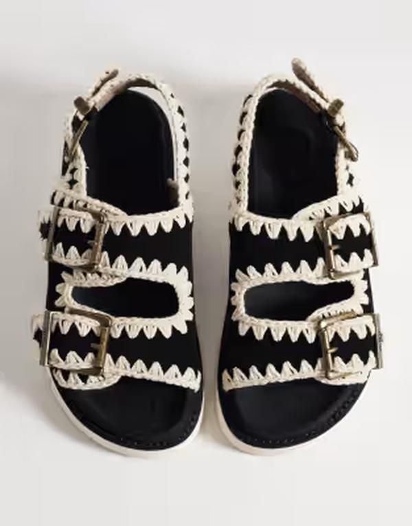モウ レディース シューズ サンダル Mou two buckle backstrap sandals Black ブラック