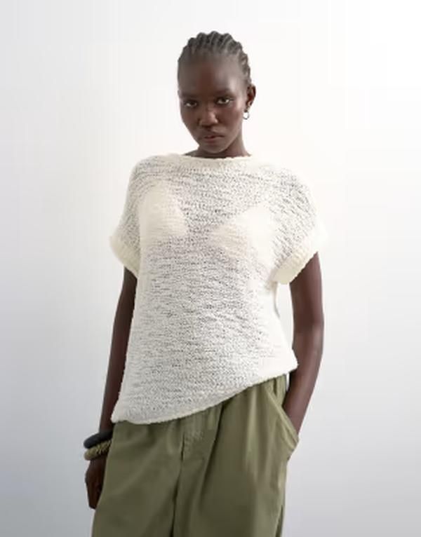 トップショップ レディース トップス Tシャツ アシンメトリー ニット Topshop knit asymmetric top IVORY アイボリー
