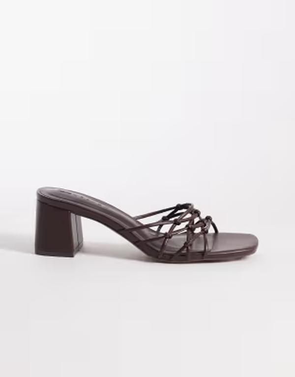 エイソス レディース シューズ サンダル ヒール ASOS DESIGN Hana strappy knotted block heeled mules in chocolate チョコレート