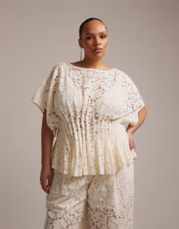 エイソス レディース トップス シャツ レース ASOS Curve ASOS DESIGN Curve bridal short sleeve lace top set IVORY アイボリー