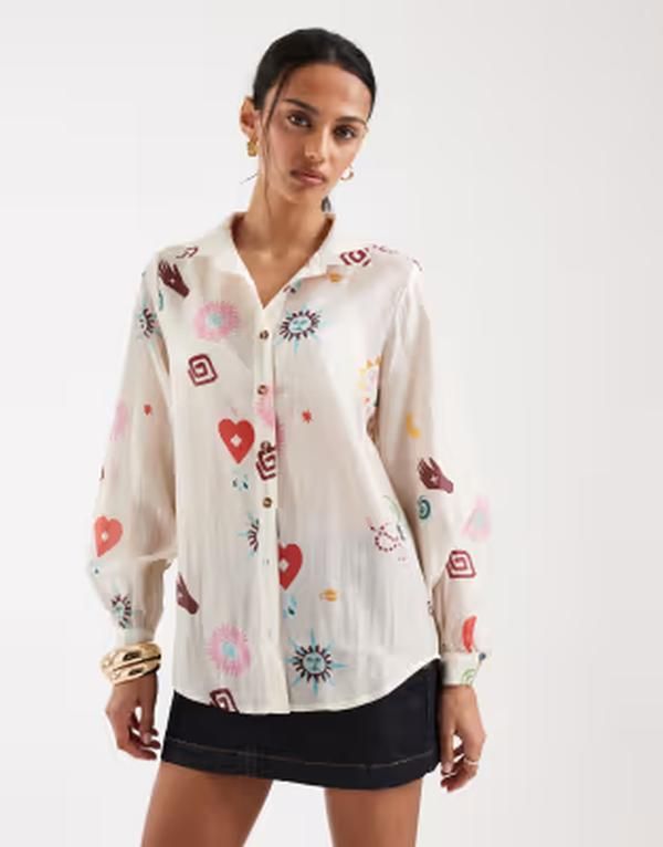 ネバーフリードレスド レディース トップス シャツ プリント Never Fully Dressed Marley charmshirt in cream charm print CREAM クリーム
