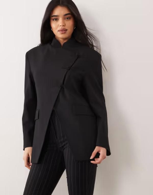 エイソス レディース アウター ジャケット・ブルゾン スタンドネック ブレザー ASOS DESIGN funnel neck wrap blazer with mandarin buttons black ブラック