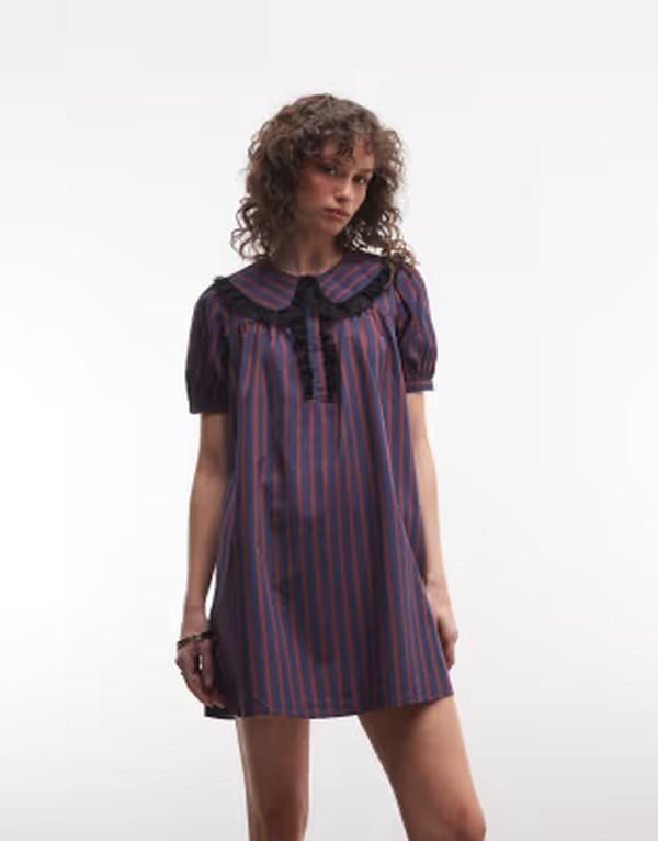 リクレイム ヴィンテージ レディース トップス ワンピース Reclaimed Vintage smock dress with peter pan collar stripes Multi マルチカラー