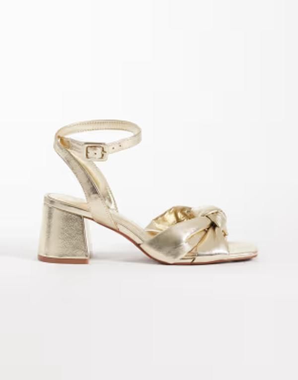 エイソス レディース シューズ サンダル ヒール ASOS DESIGN Hugo knot detailing mid block heel sandals in warm BRONZE ゴールド