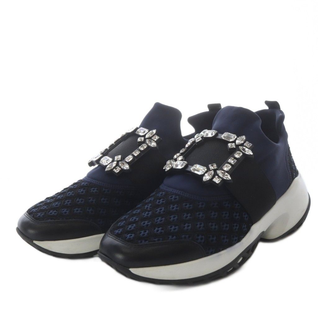 ロジェヴィヴィエ ROGER VIVIER ヴィヴ ラン ファブリック スニーカー 38.5 ネイビー /YO9