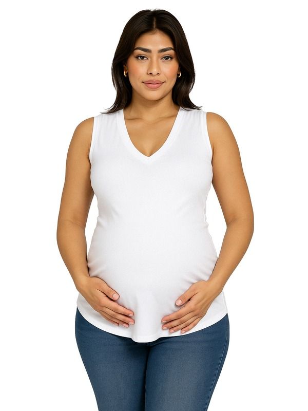 24 セブンコンフォート レディース トップス シャツ Vネック マタニティ 24seven Comfort Apparel Maternity VNeck Tunic Tank Top with Round Hemline White ホワイト