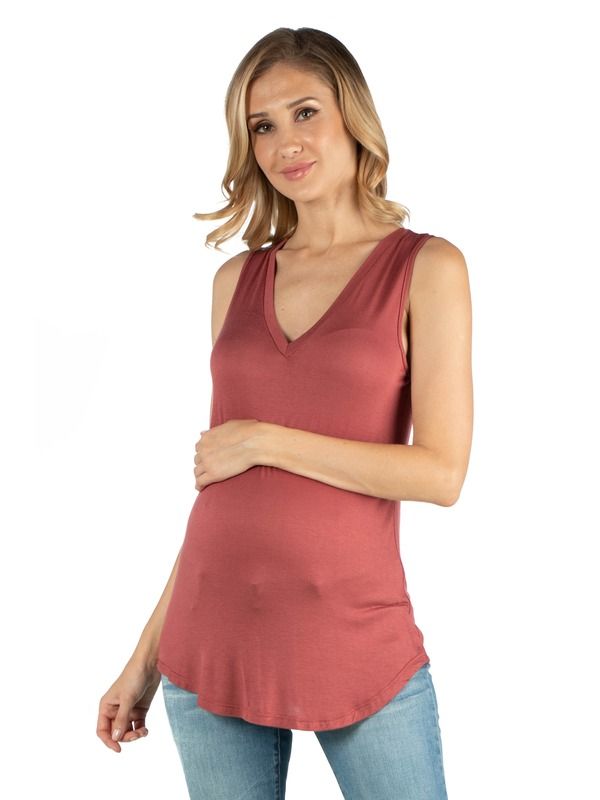 24 セブンコンフォート レディース トップス シャツ Vネック マタニティ 24seven Comfort Apparel Maternity VNeck Tunic Tank Top with Round Hemline Cinnamon