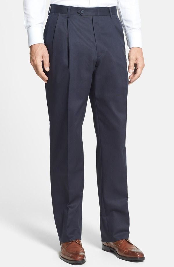 ベール メンズ ボトムス カジュアルパンツ プリーツ コットン Berle Pleated Classic Fit Cotton Dress Pants Navy ネイビー