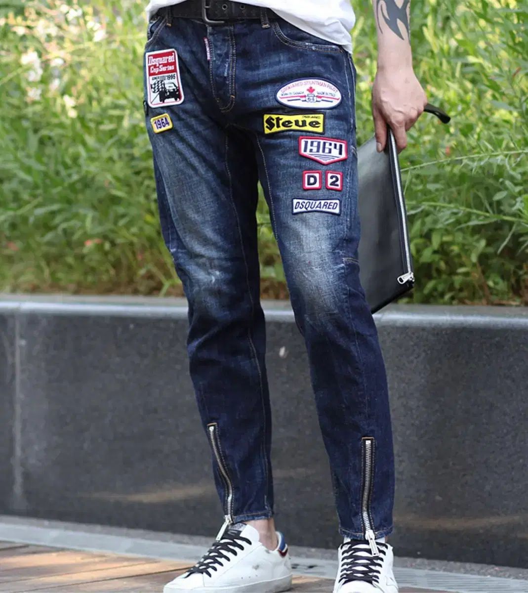 38 (新品) DSQUARED2 マルチパッチ バイカーデニム