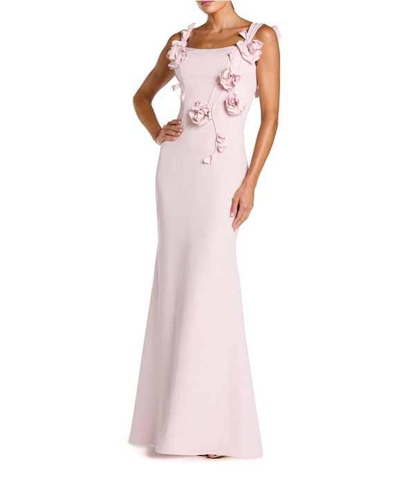 マックダガル レディース トップス ワンピース クレープ ノースリーブ Mac Duggal 3D Flower Applique Crepe Square Neck Sleevelessheath Gown Blush ブラッシュ