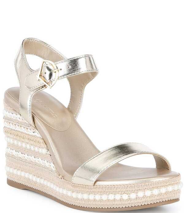カール ラガーフェルド レディース シューズ スリッポン・ローファー プラットフォーム サンダル トール KARLAGERFELD PARIS Calzona Metallic Pearl Wedge Platform Espadrille Sandals W