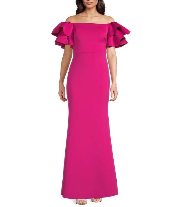エリザジェイ レディース トップス ワンピース フリル スキューバ Eliza J Scuba OffTheShoulderuffle Short Sleeve Fit Flare Gown Lipstick 38,220円