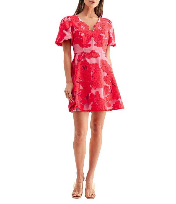 アドレイン ラエ レディース トップス ワンピース ミニ Adelyn Rae Arianna Bubble Sleeve Mini Dress LilacRed レッド