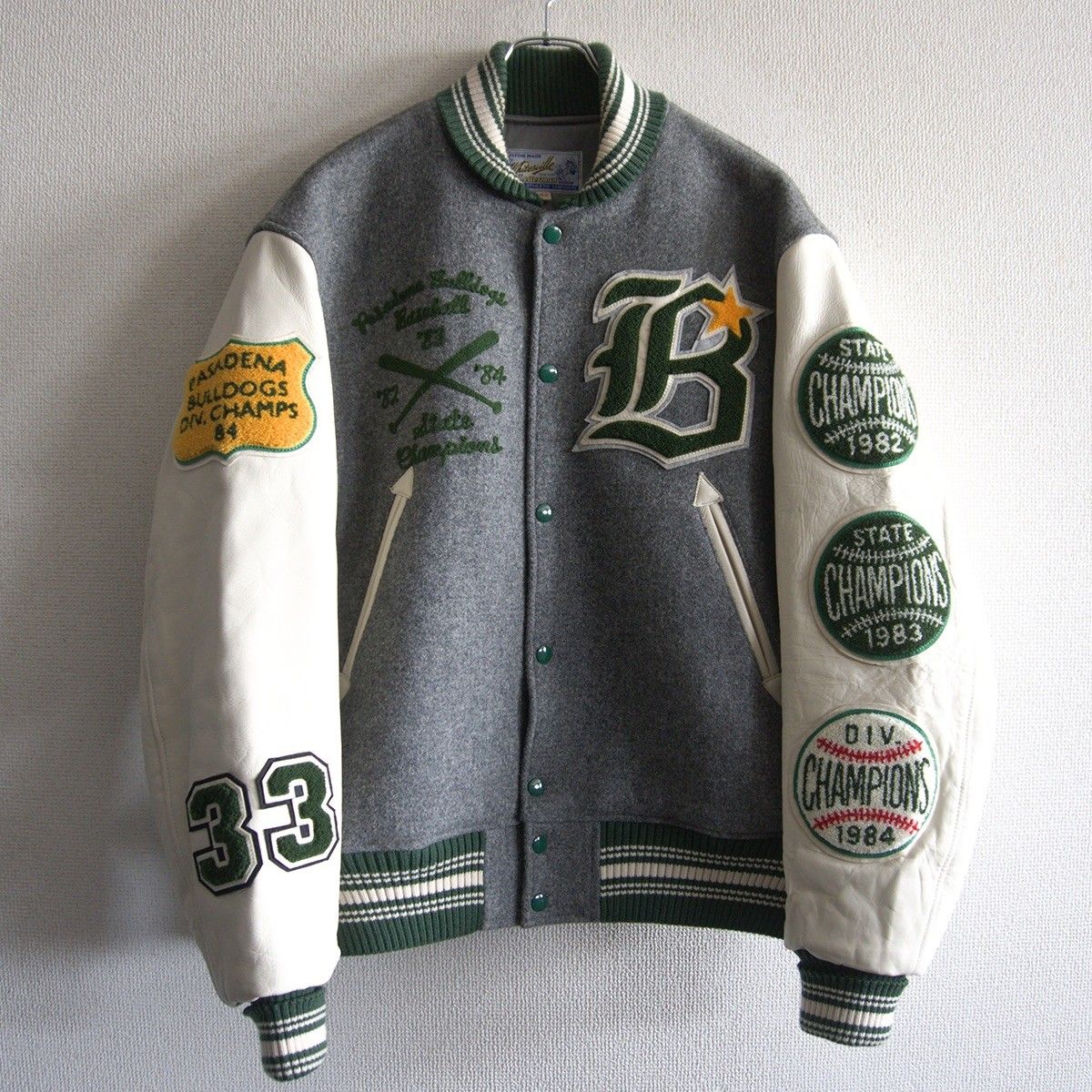 美品】WHITESVILLE【フルデコ レザースリーブ スタジャン】42