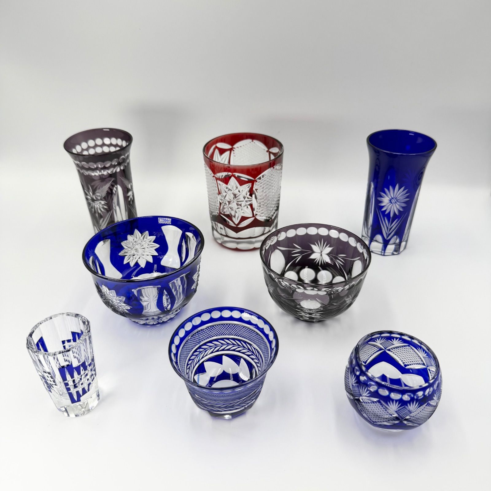 江戸切子 切子ガラス おまとめ 8点セット グラス/酒器/小鉢/花瓶
