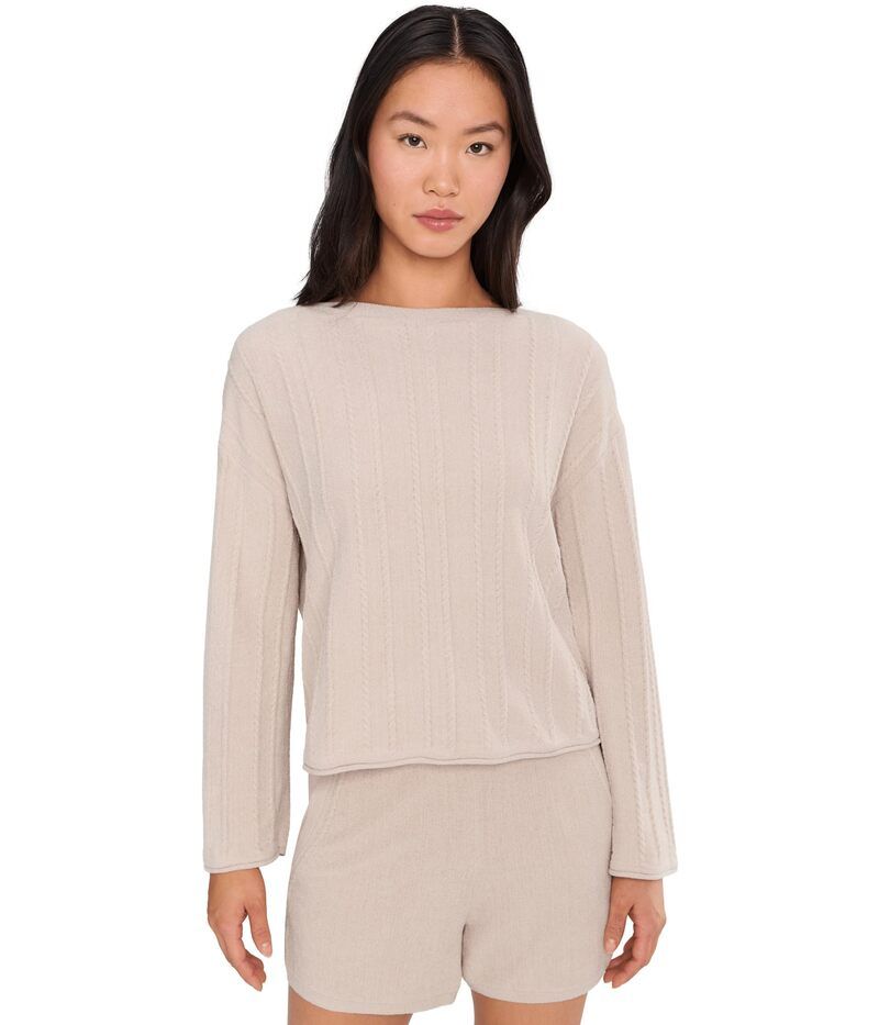 ベアフットドリームス レディース トップス シャツ Barefoot Dreams CozyChic Ultra LiteRope Stripe Boatneck Pullover Stone ストーン