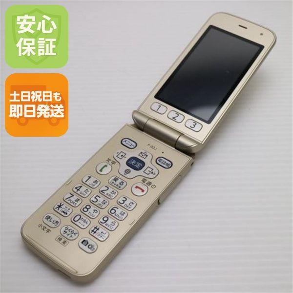 良品中古 F-02J らくらくホン ゴールド 即日発送 ガラケー DoCoMo 富士通 本体 白ロム 土日祝発送OK 08000
