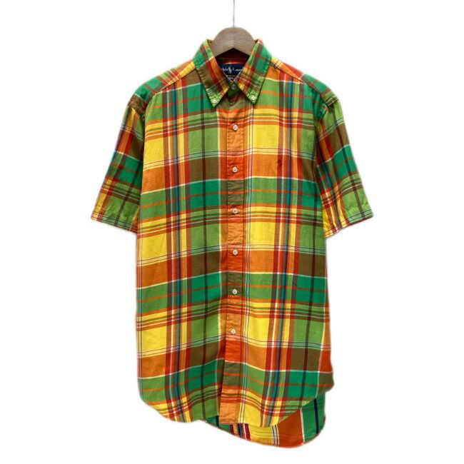 【中古】　RALPH LAUREN　チェックシャツ　半袖　シャツ　トップス　ボタンダウン　ワンポイント　ブランドロゴ　スモールポニー　刺しゅう　CLASSIC FIT　古着　/1122