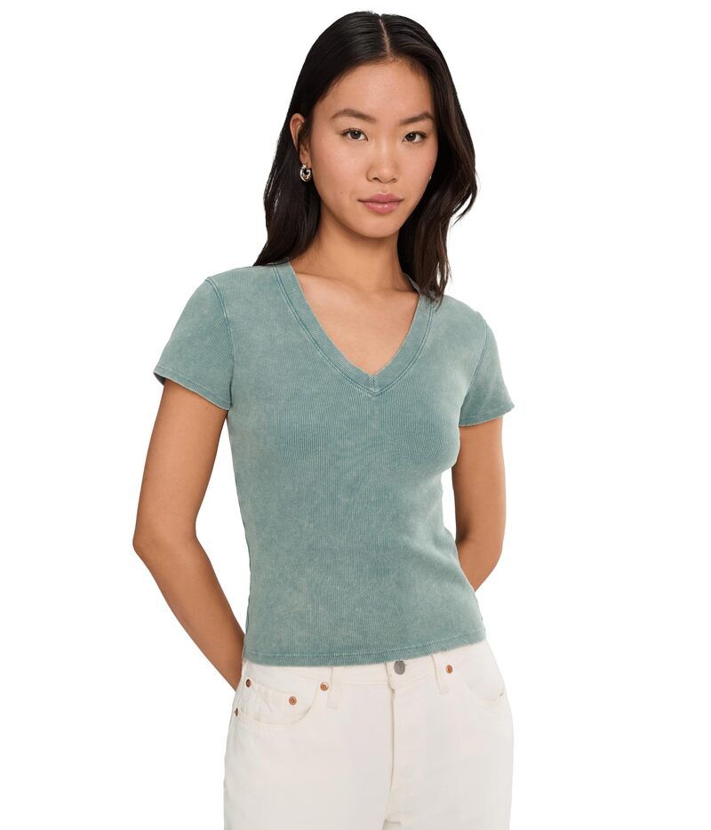リラピー レディース トップス シャツ Vネック キャップ Lilla P Sunwashed Cap Sleeve VNeck Seagreen Wash