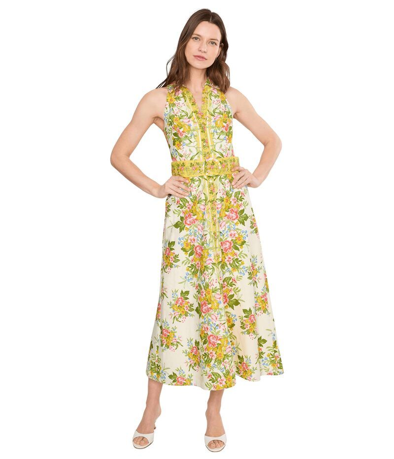 アドリアナ パペル レディース トップス ワンピース プリント コットン マキシ Adrianna Papell Printed Cotton Maxi Pale Yellow イエロー