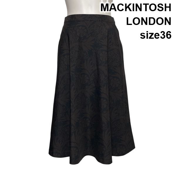 ◇ マッキントッシュロンドン MACKINTOSH LONDON フレアスカート ミモレ丈 Aライン ボタニカルプリント 総柄 36 S 7号 レディース S6E286