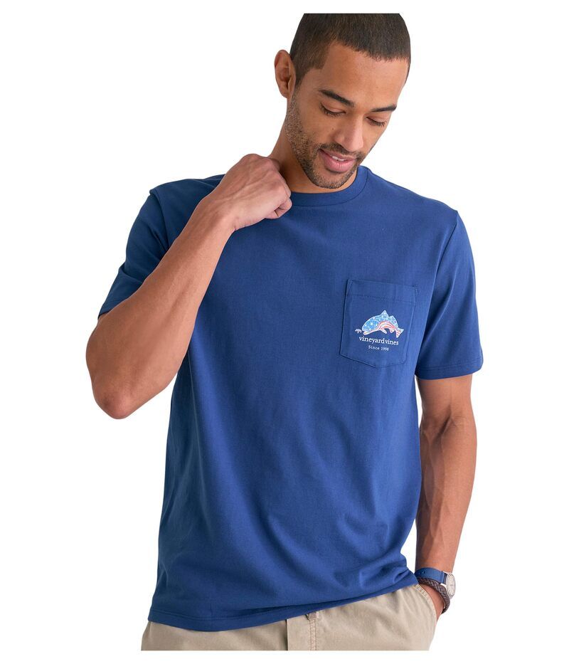 ヴァインヤードヴァインズ メンズ トップス シャツ Vineyard Vines Flag Red Fishort Sleeve Pocketee Moonshine レッド