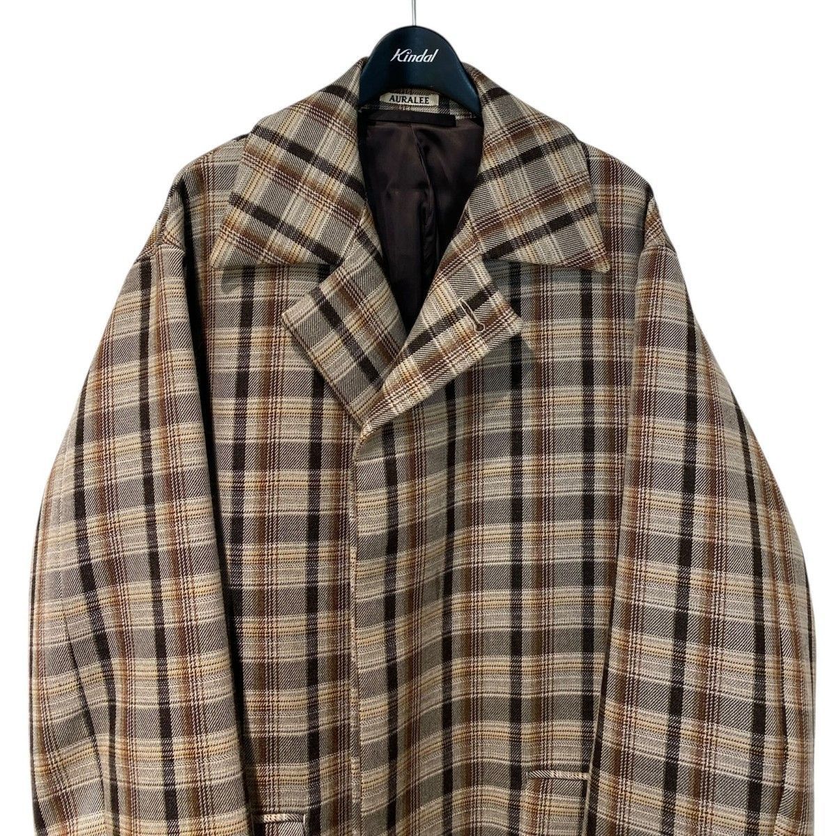 AURALEE 19AW DOUBLE FACE CHECK SOUTIEN COLLAR COATチェックオーバー