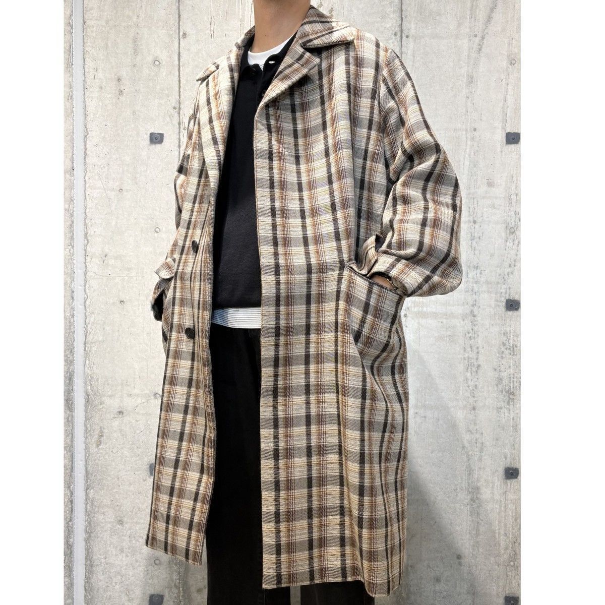 AURALEE 19AW DOUBLE FACE CHECK SOUTIEN COLLAR COATチェックオーバー