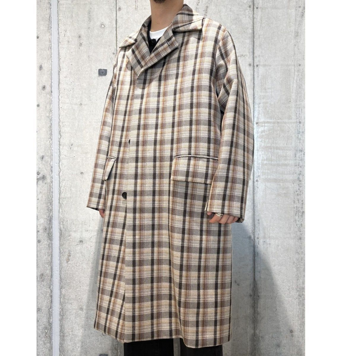 AURALEE 19AW DOUBLE FACE CHECK SOUTIEN COLLAR COATチェックオーバー