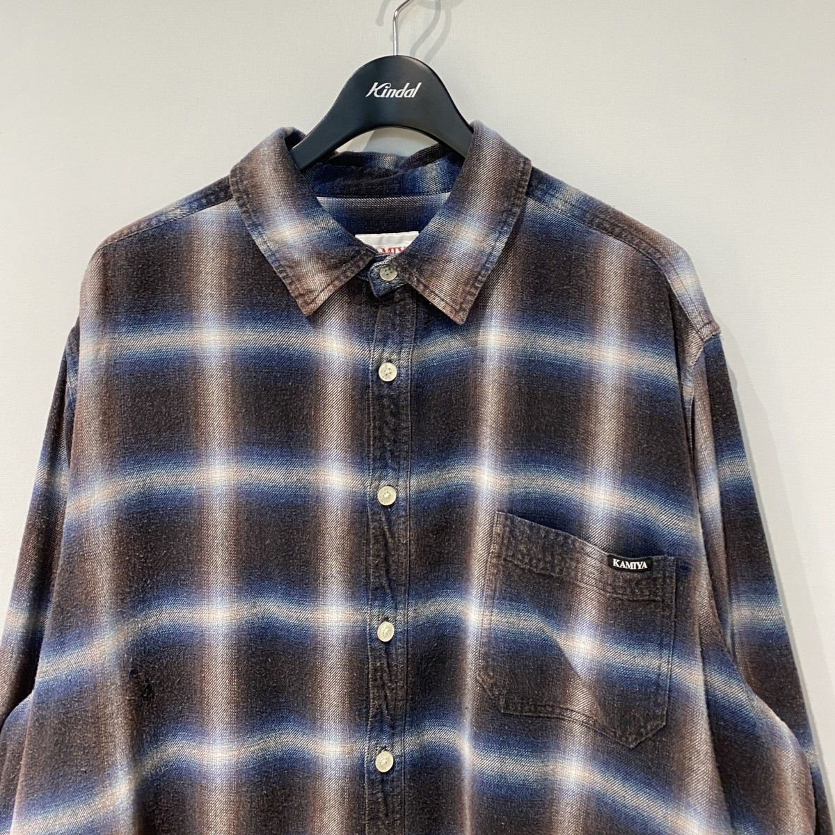 KAMIYA 25SS Bleached Check ShirtブリーチVintage加工Ombreオンブレ