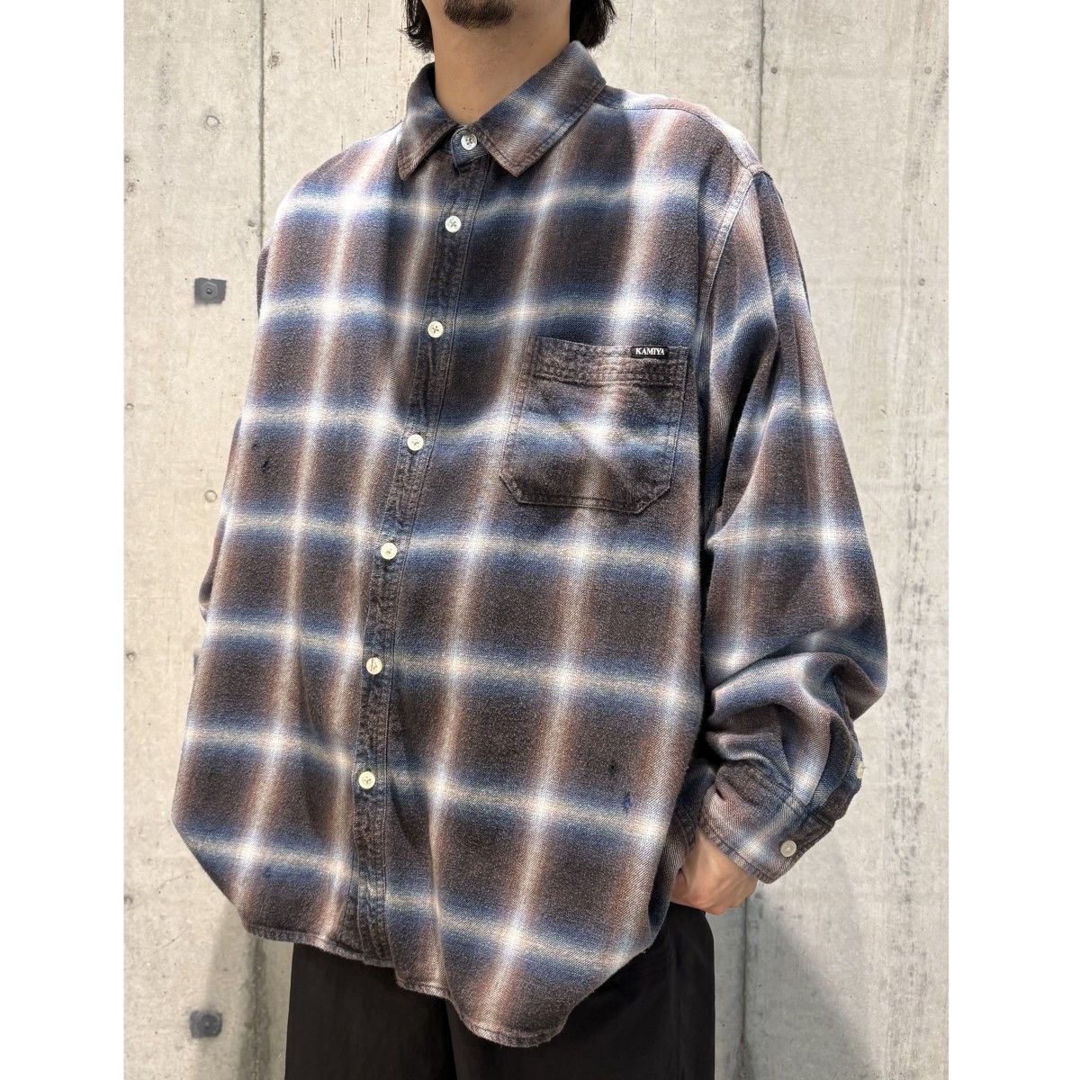 KAMIYA 25SS Bleached Check ShirtブリーチVintage加工Ombreオンブレ KAMIYA 25SS Bleached Check ShirtブリーチVintage加工Ombreオンブレ