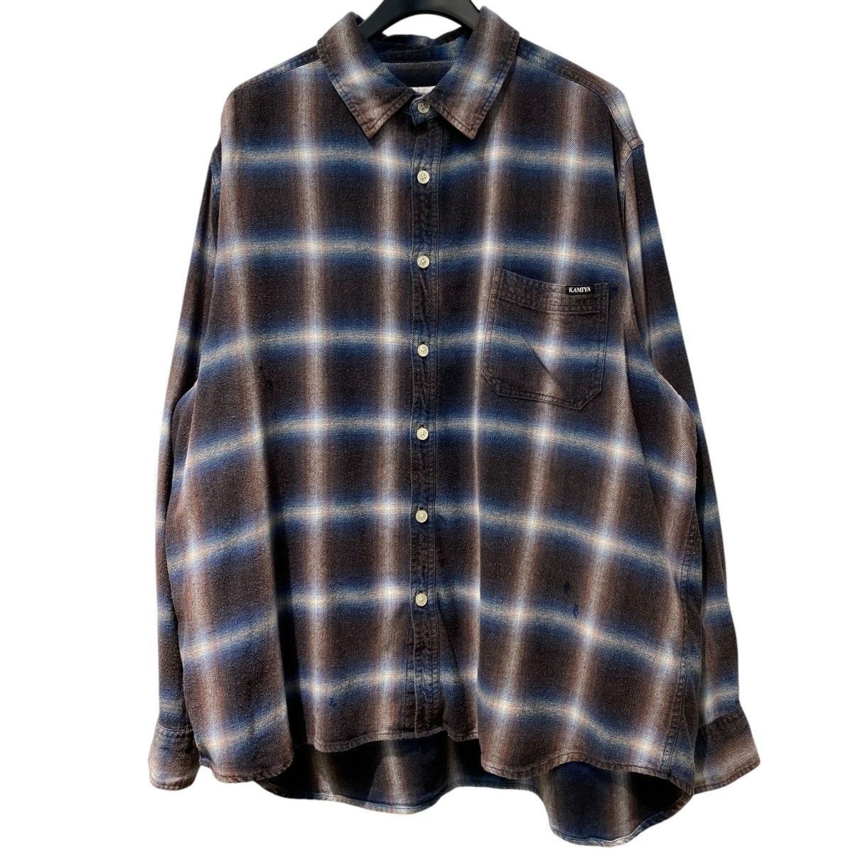 KAMIYA 25SS Bleached Check ShirtブリーチVintage加工Ombreオンブレ