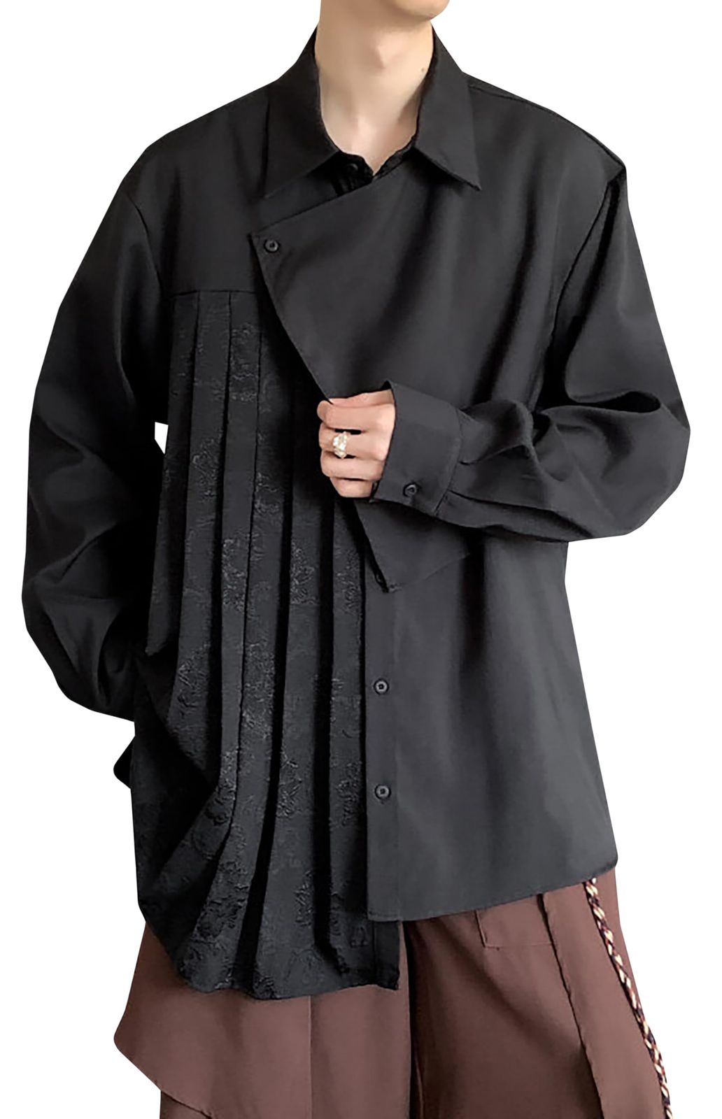 新品 [MMTYRM] シャツ モード系 メンズ 長袖 ゆったり シャツ 黒 地雷系 チャイナ風 トップス アシンメトリー ワイシャツ オーバーブラックXL