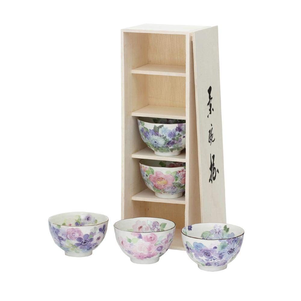 新品 セラミック藍 花工房 飯碗揃 ピンク/ブルー サイズ：約W26.2 D15.2 H10 01473