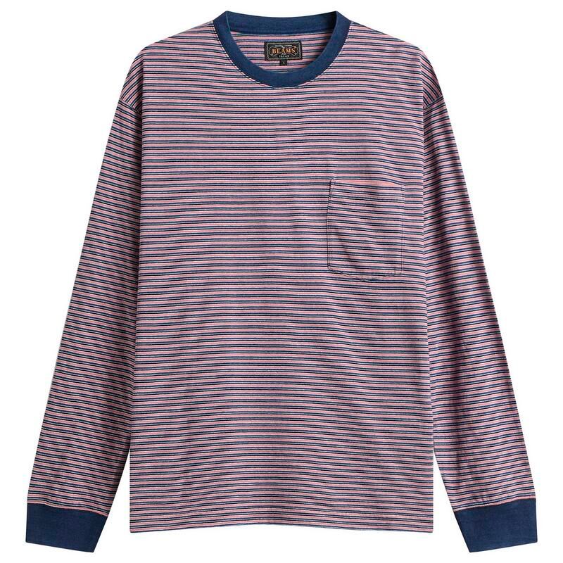 ビームス プラス メンズ トップス Tシャツ Beams Plustripe Long Sleeve TShirt Red レッド
