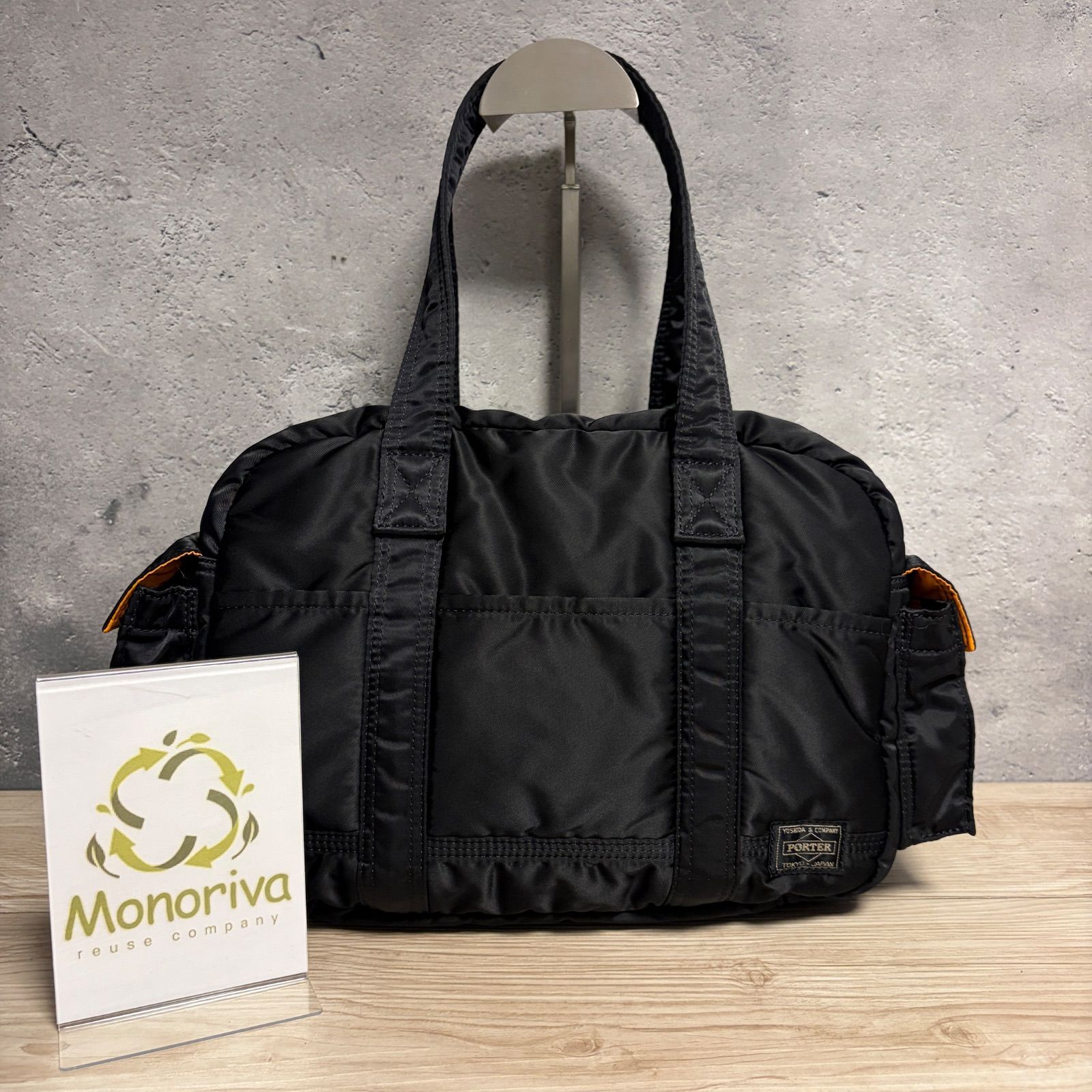 ☘️ ✨PORTER タンカー ミニボストンバッグ ブラック 旧ファスナー 吉田カバン ハンドバッグ 生地ハリ艶あり Blue box4-963✨