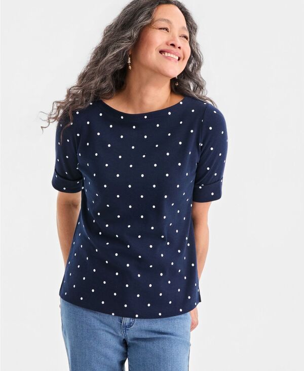 スタイルアンドコー レディース トップス シャツ プリント Style Co Womens Printed BoatNeck ElbowSleeve Top Macys Exclusive Industrial Blue ブルー